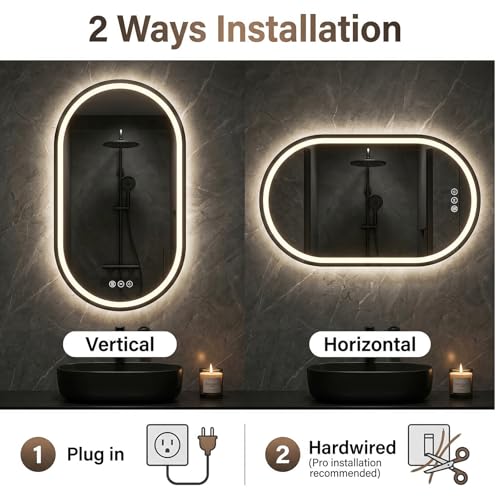 28"x48" LED Bathroom Mirror with Lights, Anti-Fog, Dimmable Backlit, Memory Function, Tempered Glass, Shatter-Proof, Lighted Vanity Mirror for Wall, Oval - size: 28"L x 48"W, style: Oval Style