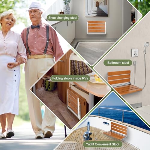 18" Folding Shower Seat Wall Mounted, Home Care Wood Bench for Inside Shower