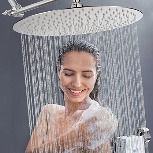 NearMoon Rain Shower Head, Ultra-Thin Design-Pressure Boosting, Awesome Some Experience, High Flow Stainless Steel Rainfall Head (16 Inch, Brushed Nickel) - color: Brushed Nickel, size: 16 Inch