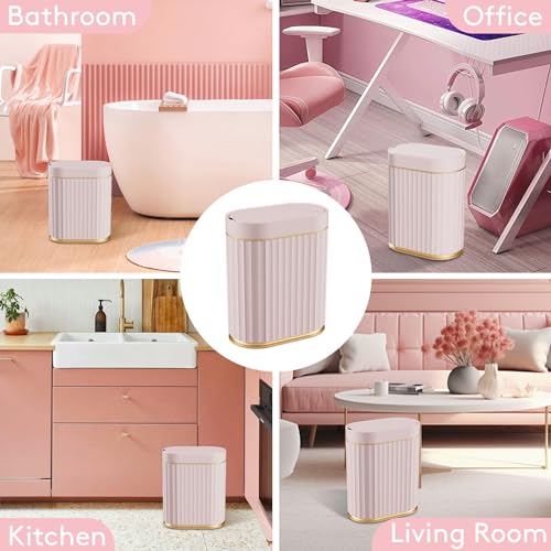 ELPHECO Sensor Trash Can with Lid, 2 Gallon, Bathroom Trash Bin, Pink Gold | Automatic Garbage Can, Waterproof Plastic Wastebasket, Slim Bin for Dorm Room, Bathroom and Office - color: Pink Gold