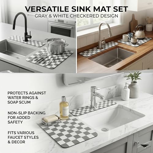 Customizable Dish Drying Mat & Sink Splash Guard Set: 24"Lx16"W Kitchen Counter Protector & 24"Lx5.5"W Mat Trimmable to Fit Irregular Sink with 2 & 3 Holes or Soap Dispenser - Absorbent Drip Catcher - size: 24" x 16"