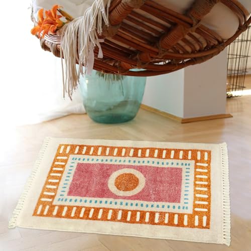 Lukinbox Boho Bathroom Rugs with Fringes, 2x3 Small Washable Sun Area Rug for Bedroom, Ultra Soft Non-Slip Orange Rainbow Throw Rug for Kids Room Entryway Kitchen Door Mat - size: 2' x 2'11" (Rectangular)