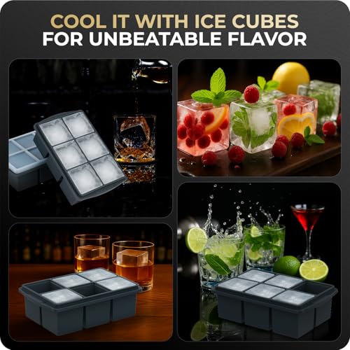 Large Ice Cube Trays for Whiskey, Silicone Ice Cube Tray, with Reinforced Steel Ring Top, Makes 12 perfect 2-in ice cubes, Square Ice Tray for Cocktails, Whiskey, Coffee. (2 Pack) - color: Gray