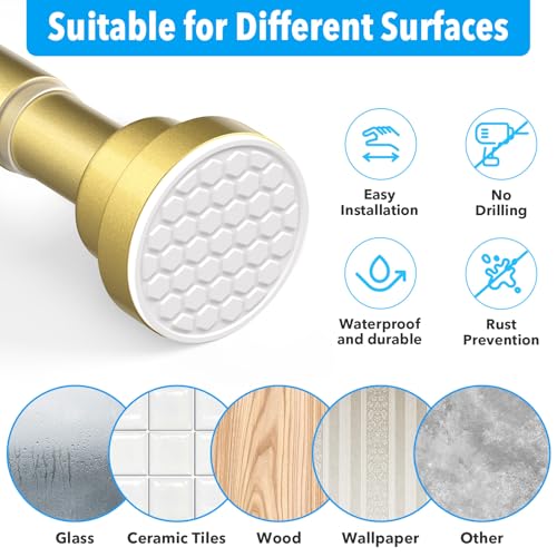 Tension Curtain Rod Gold Tension Rod 28 To 48 Inch Spring Curtain Rods Non Slip Tension Rods 2pcs For Windows No Drilling Adjustable Tension Rods of Curtains Window Closet Kitchen Wardrobe - color: Gold, size: 28-48 inch 2pcs