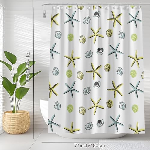Shower Curtain Liner 72 x 72, Plastic Waterproof 4G Lightweight Shower Liner for Bathroom, with Grommets Holes and 3 Heavy Duty Magnetic Weights - color: Sea Star Shell
