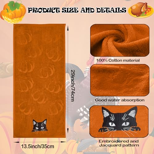 2 Pack Fall Hand Towel Jacquard Embroidered Cotton Kitchen Towels Farmhours Thankful Bath Towels Set Thanksgiving Bathroom Decor (Yellow Cat, 2*Hand Towel) - color: Yellow Cat