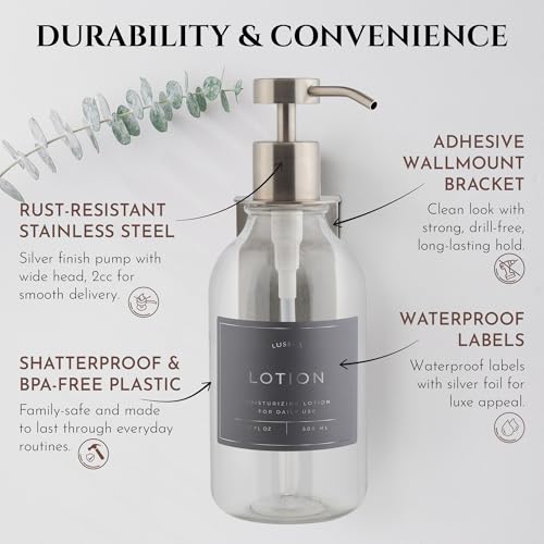 Shower Shampoo Dispenser Wall Mounted – 3 Refillable 16.9 oz Clear Bottles with Stainless Steel Pumps & No-Drill Adhesive Holders – Soap Dispenser Set for Bathroom (3 X Clear/Silver) - color: 3 X Clear/Silver