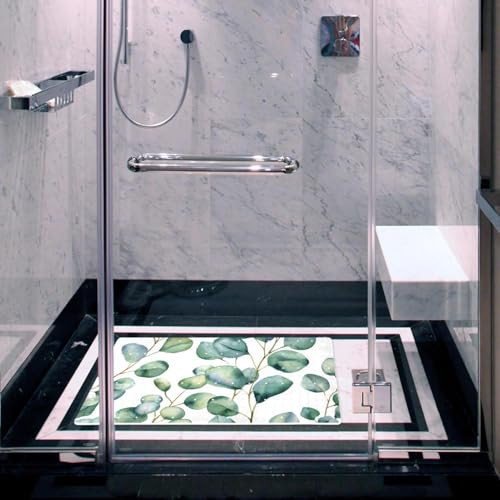 Watercolor Seamless Green Leaves Pattern Bath Tub and Shower Mats, Non Slip Bathmat with Drain Holes and Suction Cups for Bathroom Floor, 15.1 x 26.8 Inch - color: Multi 04