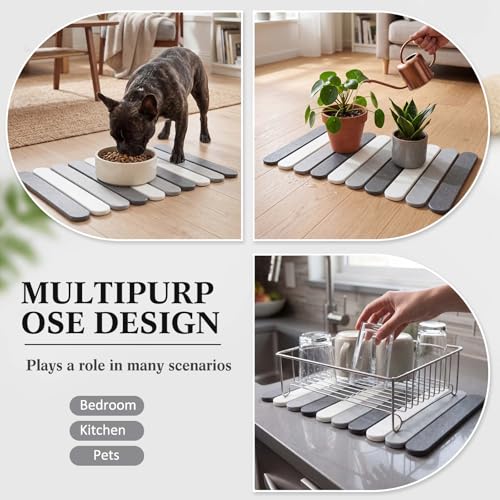 Stone Bath Mats for Bathroom, 23.6 x 15.3 Inch,Rounded Edge | Foldable Super Absorbent Diatomaceous Earth Bath Mat, Non Slip Quick Drying Bathroom Shower Rugs, Easy to Clean and Storage - style: Rounded Edge