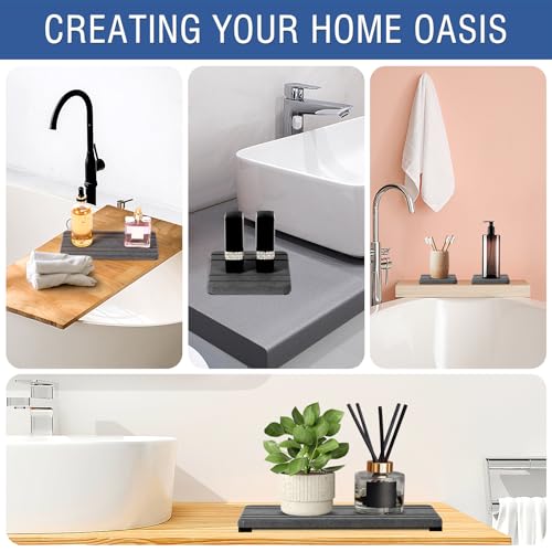 3PCS Water Absorbing Stone Tray, DryingNeat Diatomite Stone Sink Tray, Instant Dry Sink Coasters, Kitchen Sponge Hand Soap Holder, Countertop Fast Drying Counter Trays,8 * 4inch and 4 * 4inch - color: 1pcs 21×10cm + 2pcs 10×10cm Dark Gray Stripe