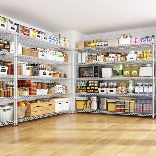 REIBII 55.5" W Storage Shelves 3200LBS Metal Shelving 5 Tier Wire Shelving Garage Shelving Heavy Duty Metal Shelves for Shelving Unit Commercial Adjustable Shelf, 55.5" W X 18''D X 71" H,Chrome - color: Chrome