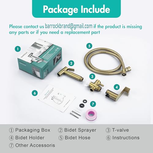 BARROCK Handheld Bidet Sprayer for Toilet, Stainless Steel Metal Made Baby Cloth Diaper Spraying Kit, Bathroom Toilet Bidet Attachment Set for Bathing Pets and Feminine Hygiene, Brushed Brass Gold - color: Brushed Gold