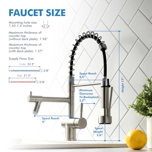 VFAUOSIT Kitchen Faucet with Pull Down Sprayer, Brushed Nickel LED Light | Dual Outlets, Hands-Free Spray Lock, 360° Swivel, cUPC/CEC Certified, 10-Minute Tool-Free Setup, Ceramic Disc Valve - color: Brushed Nickel-04