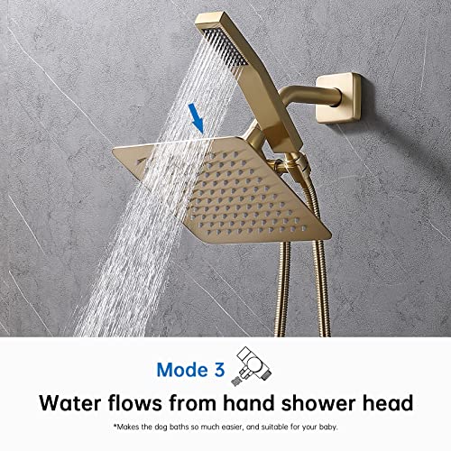 G-Promise Solid Metal Shower Head Diverter with Holder 3-Way | Spray Separately or Both, Adjustable-Angle Bracket, Anti-Leak, Smooth Knob Switch, Easy Install, Universal Replacement Part - color: Brushed Gold
