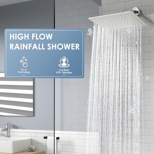12x8 Inch Rectangle Rain Shower Head Chrome, All Metal Stainless Steel 304, Full Body Rainfall Shower with 112 Silicone Nozzles, Ceiling Rain Showerheads - color: A-Chrome Polished, size: 12 x 8 Inch Rectangle