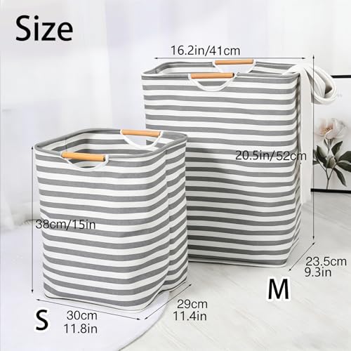 Collapsible Laundry Hamper Bag with Wooden Handles - 36L/8 Gallon Capacity Waterproof Oxford Cloth Storage Basket, Freestanding No Wire Frame, for Dorm Room, Bedroom, Bathroom (Small-Grey) - size: Small-Grey