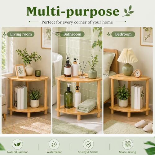 Bamboo Corner Shower Stool, 2-Tier Waterproof Shower Foot Rest with Storage Shelf, Showers Feet Stool for Shaving Legs & Small Spaces, Bath Seat for Women, Mom