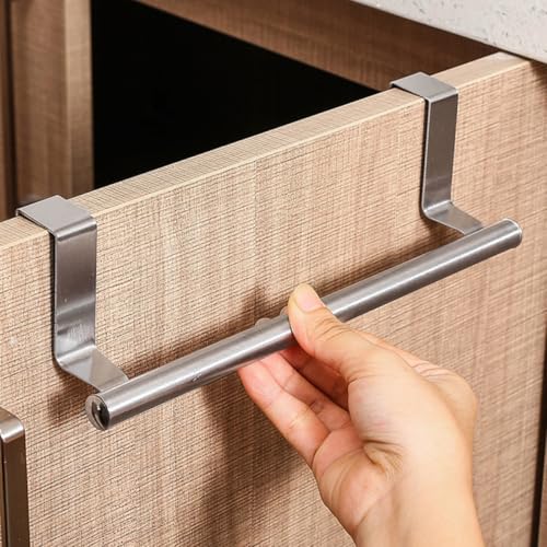 GLEAVI 2pcs Stainless Steel Stretch Towel Bars Adjustable Over Cabinet Door Hand Towel and Dish Cloth Holders Kitchen and Bathroom Rack Organizer