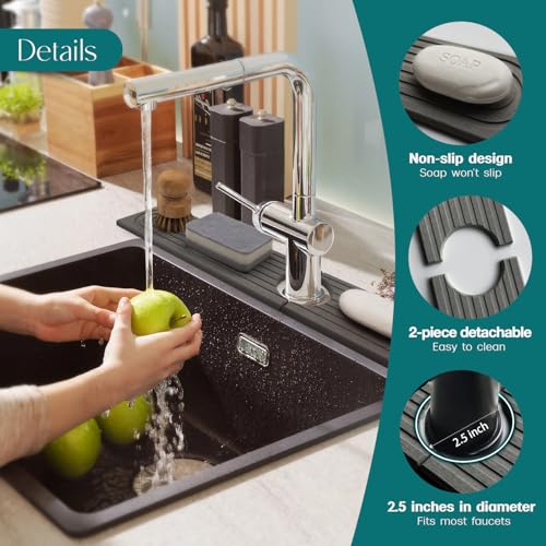 Diatomite Stone Sink Candy - Instant Dry Stone Sink Tray around Faucet, Prevents Moisture Buildup - Faucet Splash Guard for Bathroom Counter (Dark Grey, 20" x 3.9") - color: Dark Gray, size: 20" x 3.9"