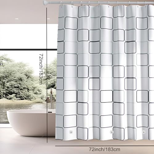 TIKABC Shower Curtain Liner, 4G PEVA Shower Liner, Plastic Waterproof Shower Curtains, with Grommet Holes and 3 Magnetic Weights(Black White Big Square) - color: Black White Large Squre