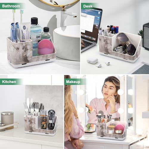 Toothbrush Holders for Bathroom Countertop Organizer (White Marble Grain) | Easy To Clean, Drainage, Non-Slip, Detachable, Kids Electric Toothbrush and Toothpaste Holder for Bathrooms - color: White Marble Grain