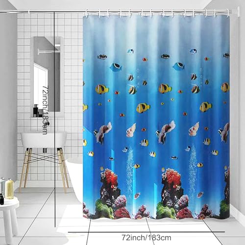 TIKABC Shower Curtain Liner, 4G PEVA Shower Liner, Plastic Waterproof Shower Curtains, 72x72 inch with Grommet Holes 3 Magnetic Weights - color: Underwater World
