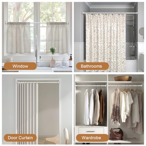 White Spring Tension Rod 28-50In 2PCS,No Drill Non-Slip Curtain Rod | No-drilling Spring Loaded Curtain Rod, Non-slip Non-Rust Extendable Rod for Windows and Bathroom - color: White-2PCS, size: 28"-50"