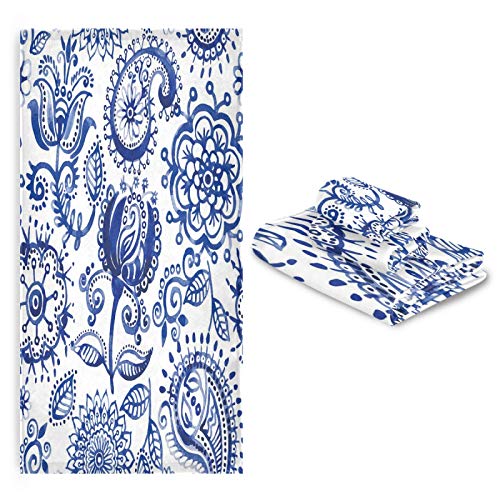 ALAZA Towels Set of 3 Blue Paisley Hand Towel Bath Towel Washcloth Soft Thin Face Guest Towel Kitchen Tea Dish Towels Bathroom Decorations Housewarming Gifts - color: Multi02