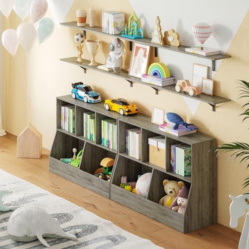 Long Wall Shelves, 47.3Inch Wooden Floating Shelves with Brackets | Large Floating Book Shelf Set of 2, Wall Mount Storage Ledges, Easy Assembly, Max Load 33lbs, Living Room/Bathroom Gray Wash - color: Grey Wash, size: 47.3 Inch