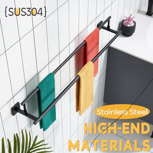 KOKOSIRI Bathroom Towel Bars 36-Inch Double Towel Rails Matte Black Towel Holder Overlength for Kitchen Toilet Stainless Steel B5009BK-L36 - color: Matte Black, size: 36-Inch