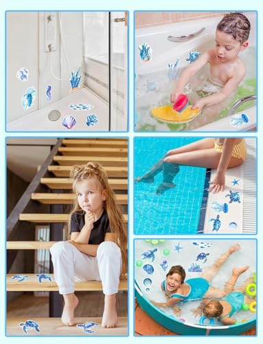 26Pcs Non Slip Bathtub Stickers, Cute Turtle Stickers with Scraper | Sea Creature Anti Slip Bath Tub Shower Decal with Adhesive Back for Bathroom, Shower Stairs - color: Turtles, size: 26Pcs