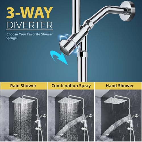 10 Inch Metal Rain Shower Heads with Handheld Spray Combo, Dual Shower Head with Adjustable Slide Bar and Stainless Steel Hose, Height Adjustable, Chrome - color: Chrome