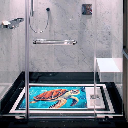 Non Slip Bath Mat for Tub, 15.1 x 26.8 Inch Bathtub Mat Machine Washable Shower Mat with Drain Holes and Suction Cups, Sea Turtle Ocean Pattern - color: Multi 04