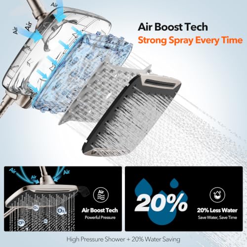 JDO High Pressure Rain Shower Head with Handheld Spray Brushed Nickel | 7 Modes Dual Shower Head, 10-inch Rainfall Showerheads Combo, Detachable Hand Held Shower Wand, Power Jets, 71" Shower Hose - color: Brushed Nickel