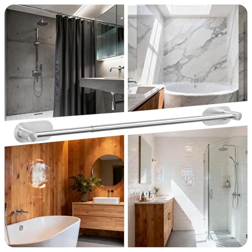 Self Adhesive Towel Bar, Adjustable 16-24" Stick Bath Towel Rack for Bathroom, SUS304 Stainless Steel No Drill Stick on Wall Bathroom Towel Holder for Home, Kitchen (1 Pack Silver) - color: Silver