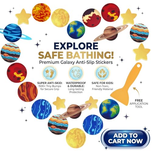 28-Piece Planet-Themed Non-Slip Bath Stickers, Custom-Designed for Family Bathrooms, Suitable for Bathtubs and Bathroom Floors (Includes Scraper) - color: Planet