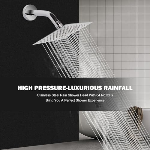 NearMoon Rain Shower Head, High Flow Stainless Steel Square Rainfall Shower, High Pressure Design, Awesome Shower Experience Even At Low Water Flow (6 Inch, Chrome Finish) - color: Chrome Finish, size: 6 Inch Square