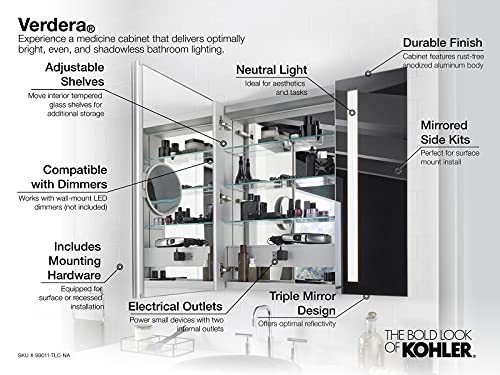 Kohler Verdera 40 in. x 30 in. Recessed or Surface Mount Lighted Medicine Cabinet with Mirror - size: 40" W x 30" H, style: Lighted
