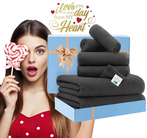 VOOVA & MOVAS 6PC Towel Set, 100% Cotton, Dark Grey | 2 Large Bath 30x56 In, 2 Hand 18x28 In, 2 Washcloths 13x13 In, Quick Dry, Thick, Soft, Towel Gift Set - color: Dark Gray, size: 6 PC Bathroom Towel Set