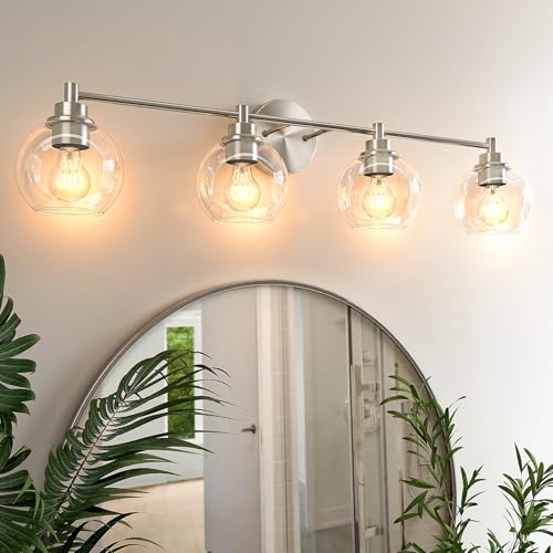 VONLUCE 4 Light Bathroom Vanity Light Fixtures, Brushed Nickel Finish | Globe Glass Shades, E26 Sockets, Easy to install, ETL Certificated, Vanity Lights for Bedroom Hallway Living Room - color: Nickel, size: 4-Light
