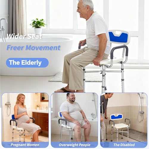 2-Level Width Adjustable Heavy Duty Shower Chair for Inside Shower and Tub w/Reinforced X-Bar, 550lbs Shower Seat for Bathtub with Arms and Back for Seniors, Handicap, Bariatric, Elderly and Disabled - size: Extra Wide