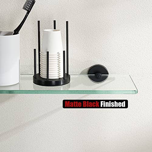 JQK Bathroom Glass Shelf Black, Tempered Glass Shower Storage 12 by 5 inches, 304 Stainless Steel Matte Black Wall Mount, TGS101L12-PB - color: Black, size: 12 Inch (1 Pack)