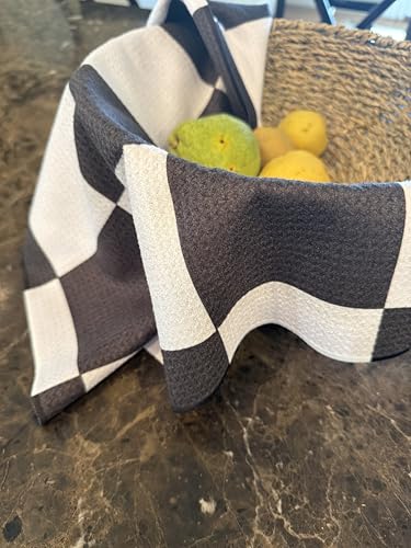 Kitchen Towels, Dish Towels for Kitchen, 2 Pc Kitchen Towel Set | Microfiber Waffle Towels, 16 x 26 inches, with Hanging Loops, Reusable Tea Towels, Cute Kitchen Towels - 2 Pack - color: 2 Black Checkered