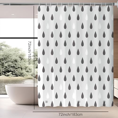 TIKABC Shower Curtain Liner, 4G PEVA Shower Liner, Plastic Waterproof Shower Curtains, 72x72 inch with Grommet Holes 3 Magnetic Weights - color: Black Raindrops
