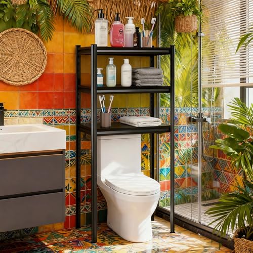 Over The Toilet Storage Shelf, Freestanding Metal Bathroom Shelf Organizer, Waterproof Rustproof Space Saver, Black,54.3''H×15.7''W×11.8''D - size: 54.3''H×15.7''W×11.8''D