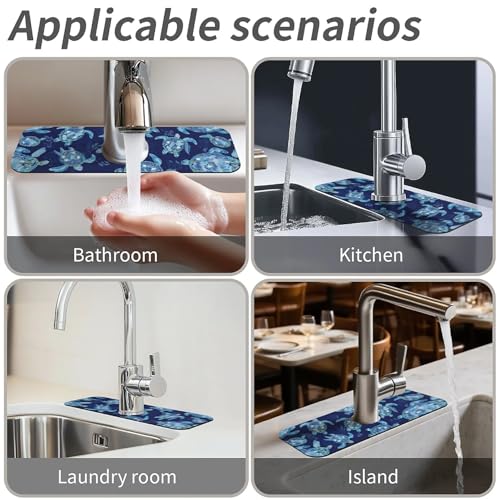 Kitchen Sink Splash Guard,Graceful sea turtle-1 Faucet Mat Sink Gadgets-Super Absorbent Fast Drying Mat Drip Catcher for Kitchen, Bathroom,Sink Mat, Dish Drying Mat, Bathroom(15" X 5.5" ) - color: Graceful sea turtle-1