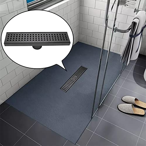 12 Inch Linear Shower Drain with Accessories, Rectangular Floor Drain 304 Stainless Steel Quadrato Pattern Removable Cover Matte Black - size: 12 Inch