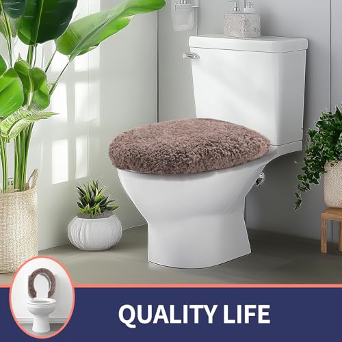 Soft Microfiber Toilet Lid Cover 17.5" x 15" Machine Washable | Solid Toilet Seat Cover Adjustable Rubber Backing Fits Most 16 -17.5" L x 14-16" W Round Oblong and Elongated Toilet Seat - color: Coffee
