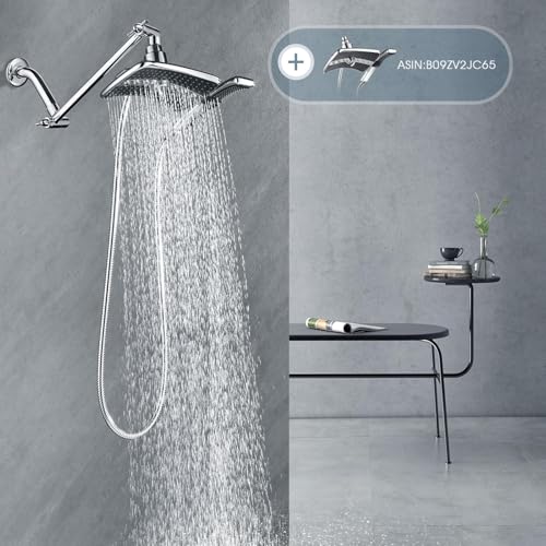BRIGHT SHOWERS Brass Shower Head Extension Arm for Rain and Handheld Shower Head, 10 Inch Universal Shower Arm Extender, Height & Angle Adjustable, Chrome - color: Chrome, style: 10 Inch
