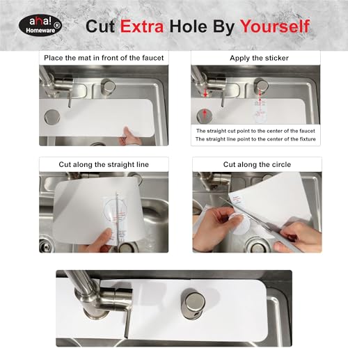 Faucet Mat Kitchen Sink Cuttable : AHA HOMEWARE Kitchen Sink Splash Guard Deck Plate, Customizable Cut Extra Hole for Soap Dispenser, Diatomite Leather Absorbent Fast Drying 2-PACK (Light Gray) - color: Light Gray